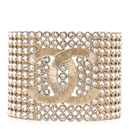 Chanel Large Strass Crystal CC Cuff Bracelet M Gold 1 of 5