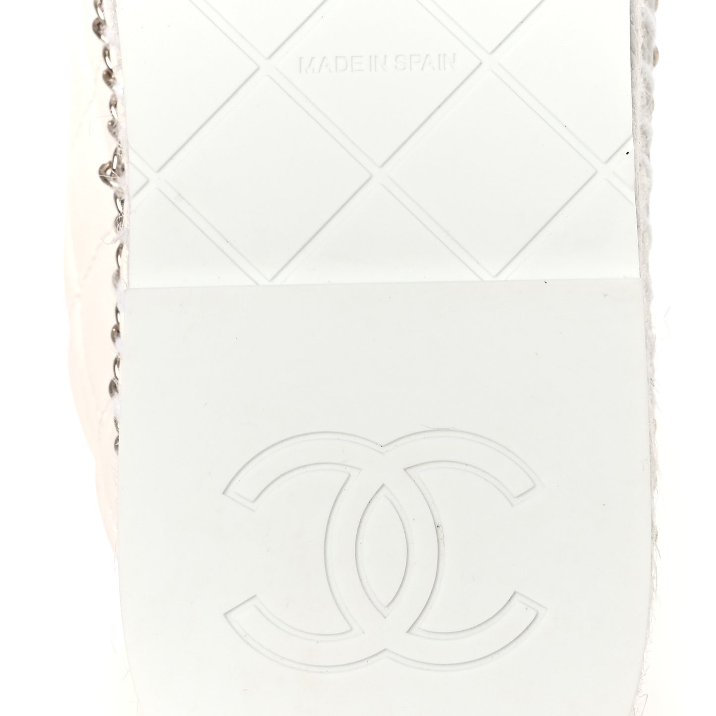 Shiny Lambskin Quilted Grosgrain Cap Toe CC Chain Espadrilles 39 White Black