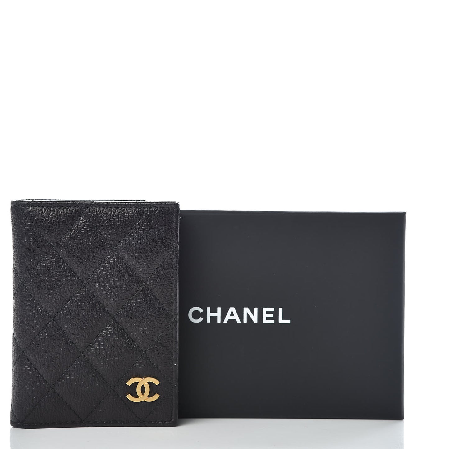 Logo Calfskin Embossed Quilted Card Holder Wallet Black