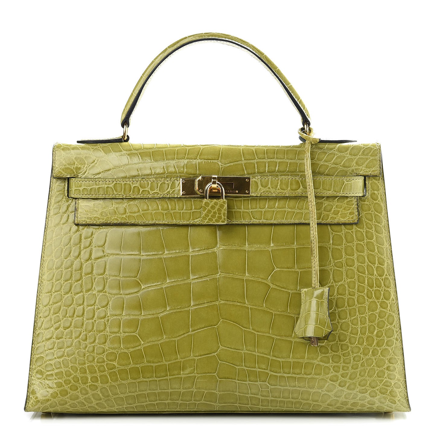 Shiny Alligator Kelly Sellier 32 Vert Chartreuse