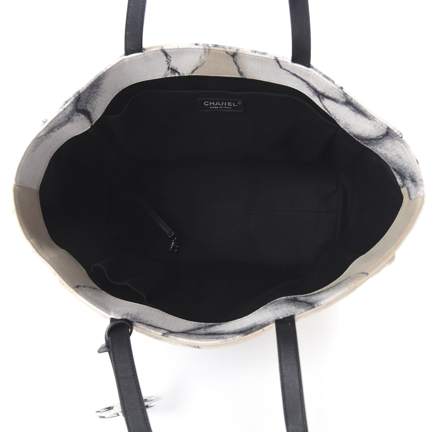 Canvas Medium Camellia Shopping Tote Beige Black