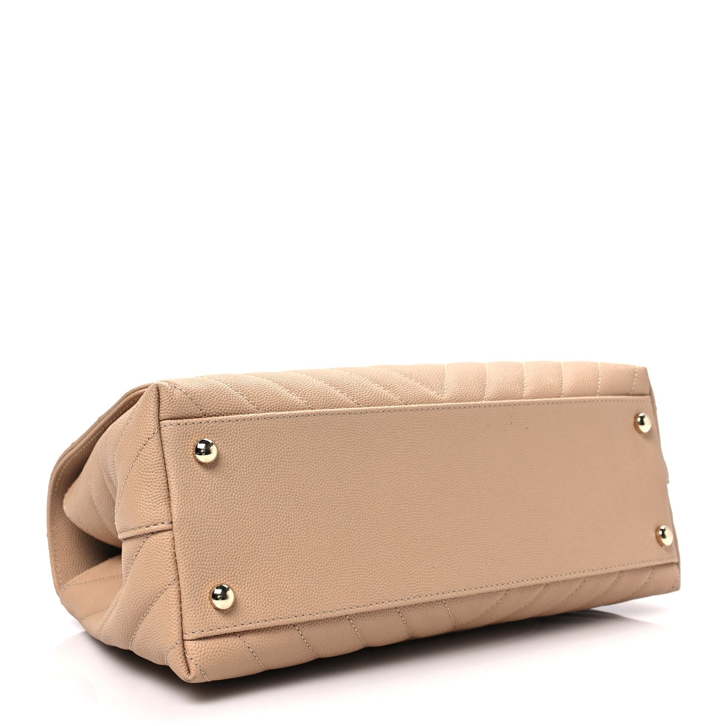 Caviar Chevron Quilted Small Coco Handle Flap Beige