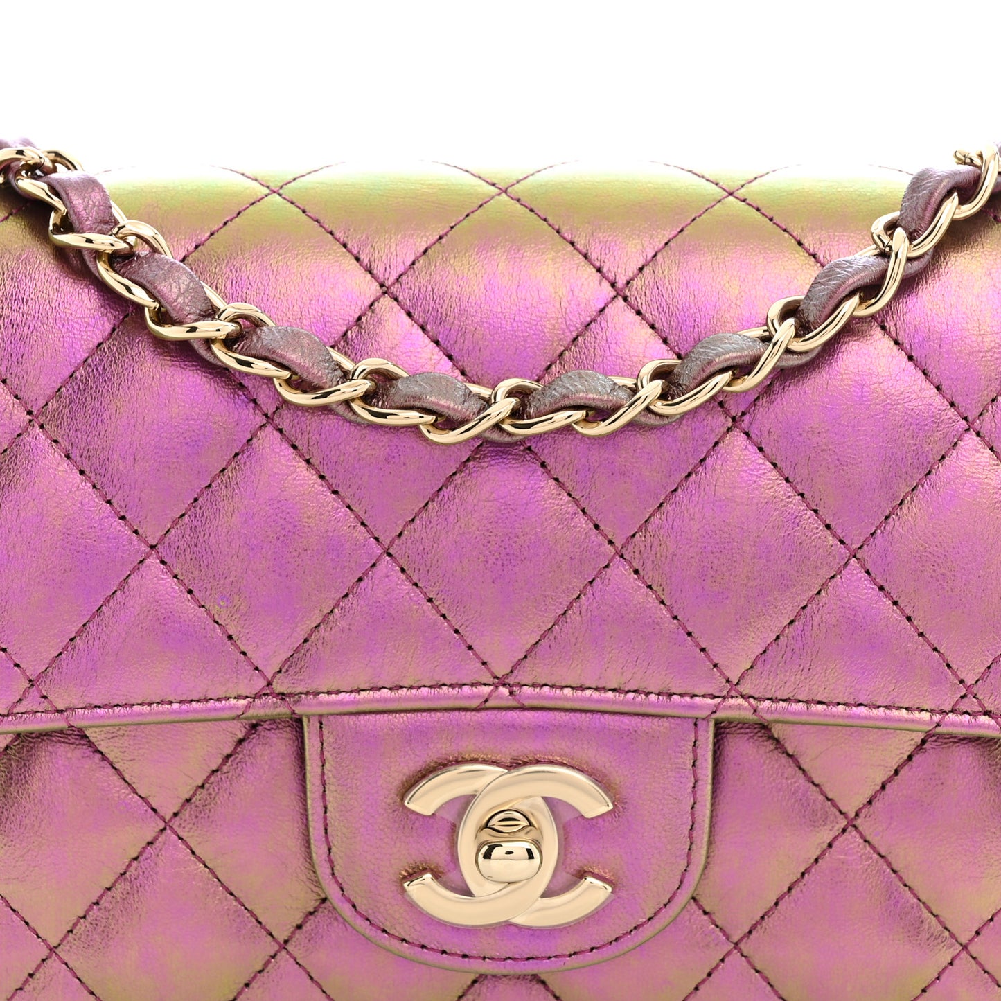 Iridescent Lambskin Quilted Mini Rectangular Flap Purple
