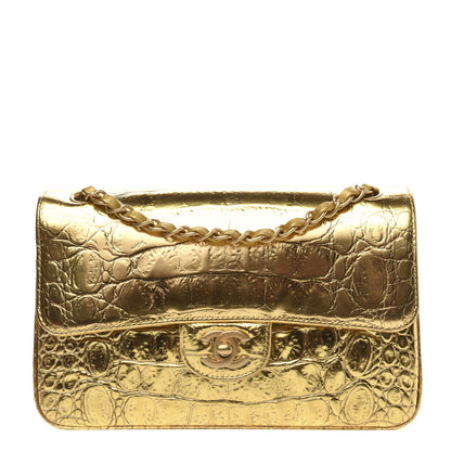 Chanel Metallic Calfskin Crocodile Embossed Cocodile Small Double Flap Gold Gold 1 of 12