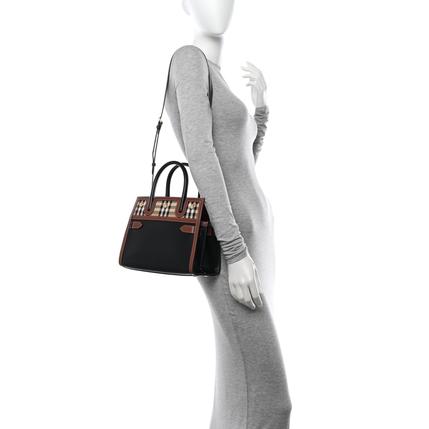 Burberry Calfskin Vintage Check Baby Two Handle Title Bag Black 2 of 9