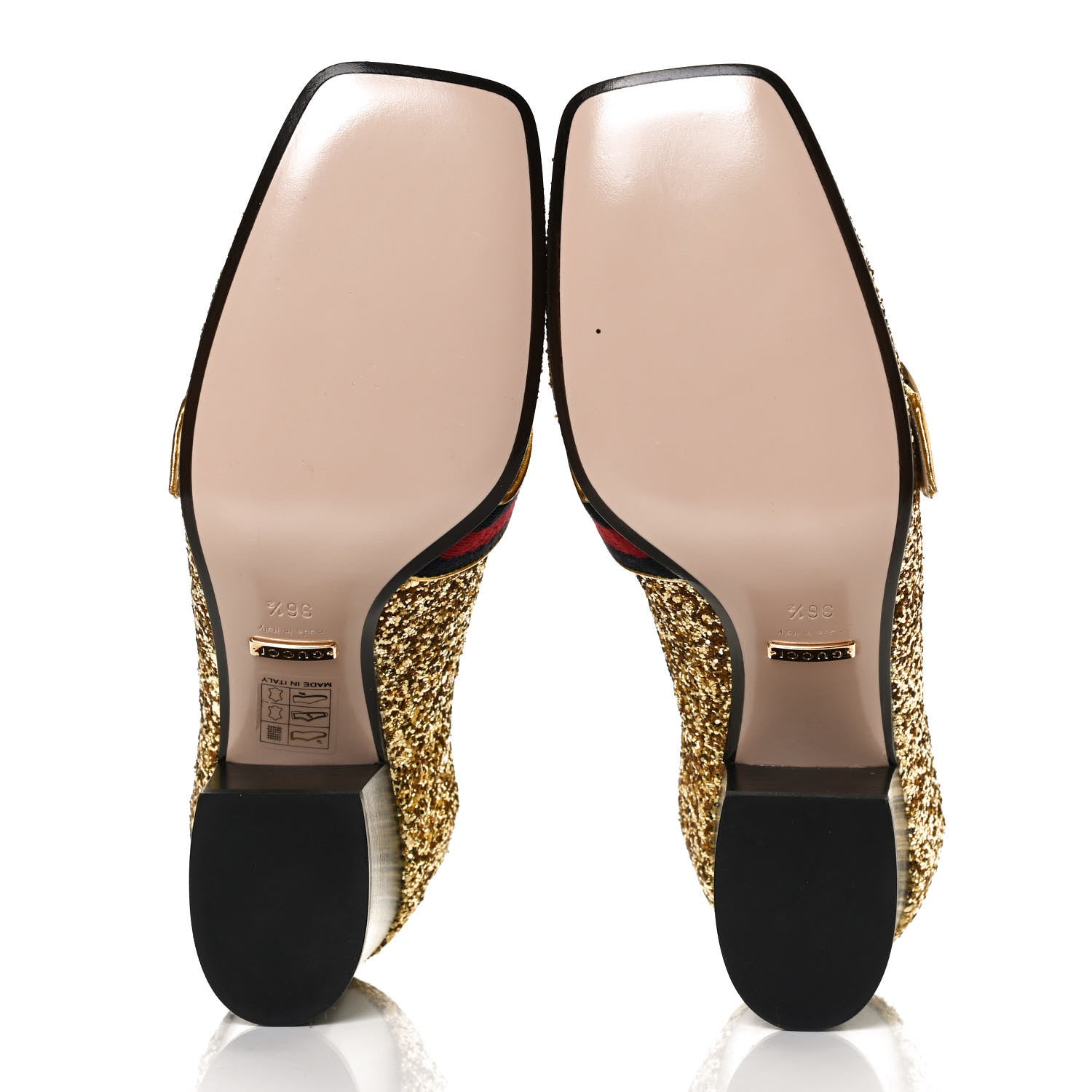 Gucci Glitter Nappa Web Peyton 75mm Loafer Pumps 36.5 Oro Vecchio 8 of 13