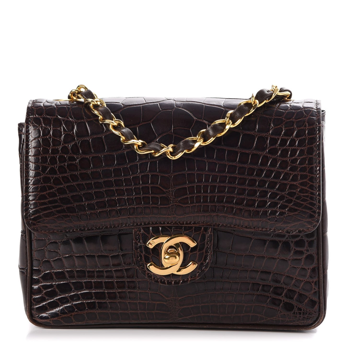 Alligator Mini Square Flap Dark Brown