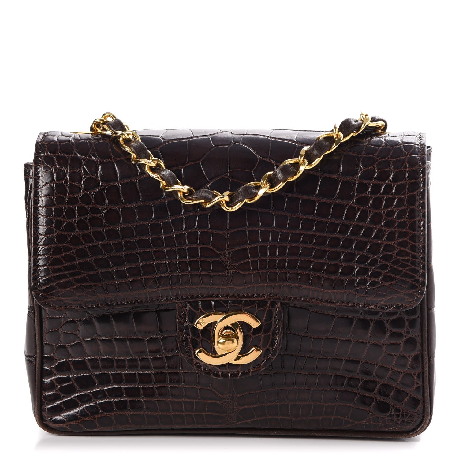 Chanel Alligator Mini Square Flap Dark Brown 1 of 8