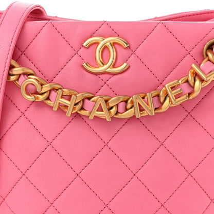 Chanel Lambskin Quilted Chaine Lettre Small Bucket Bag Pink 8 of 10