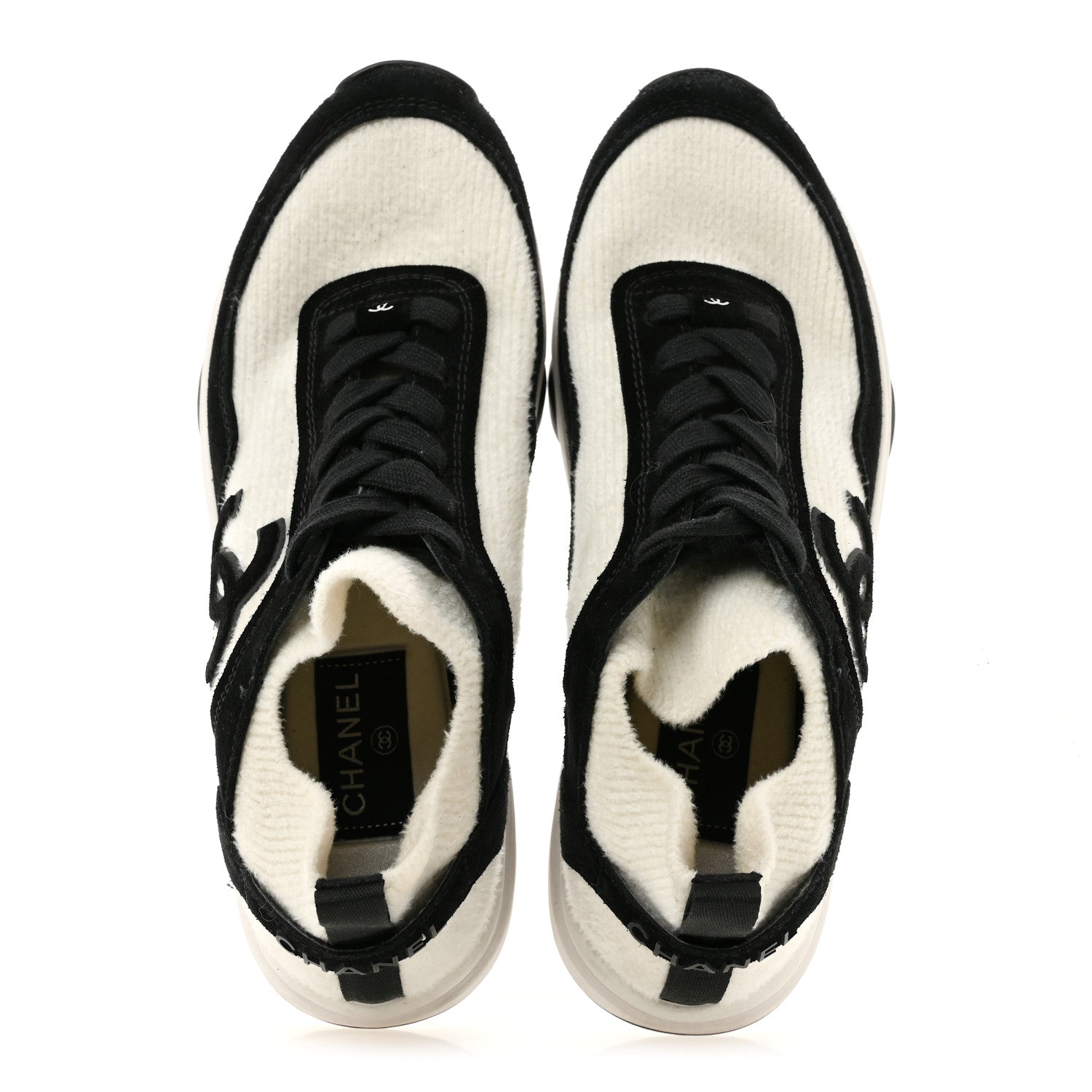 Chanel Fabric Suede Calfskin CC Sneakers 38 White Black 2 of 9