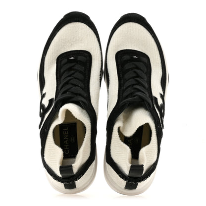Chanel Fabric Suede Calfskin CC Sneakers 38 White Black 2 of 9