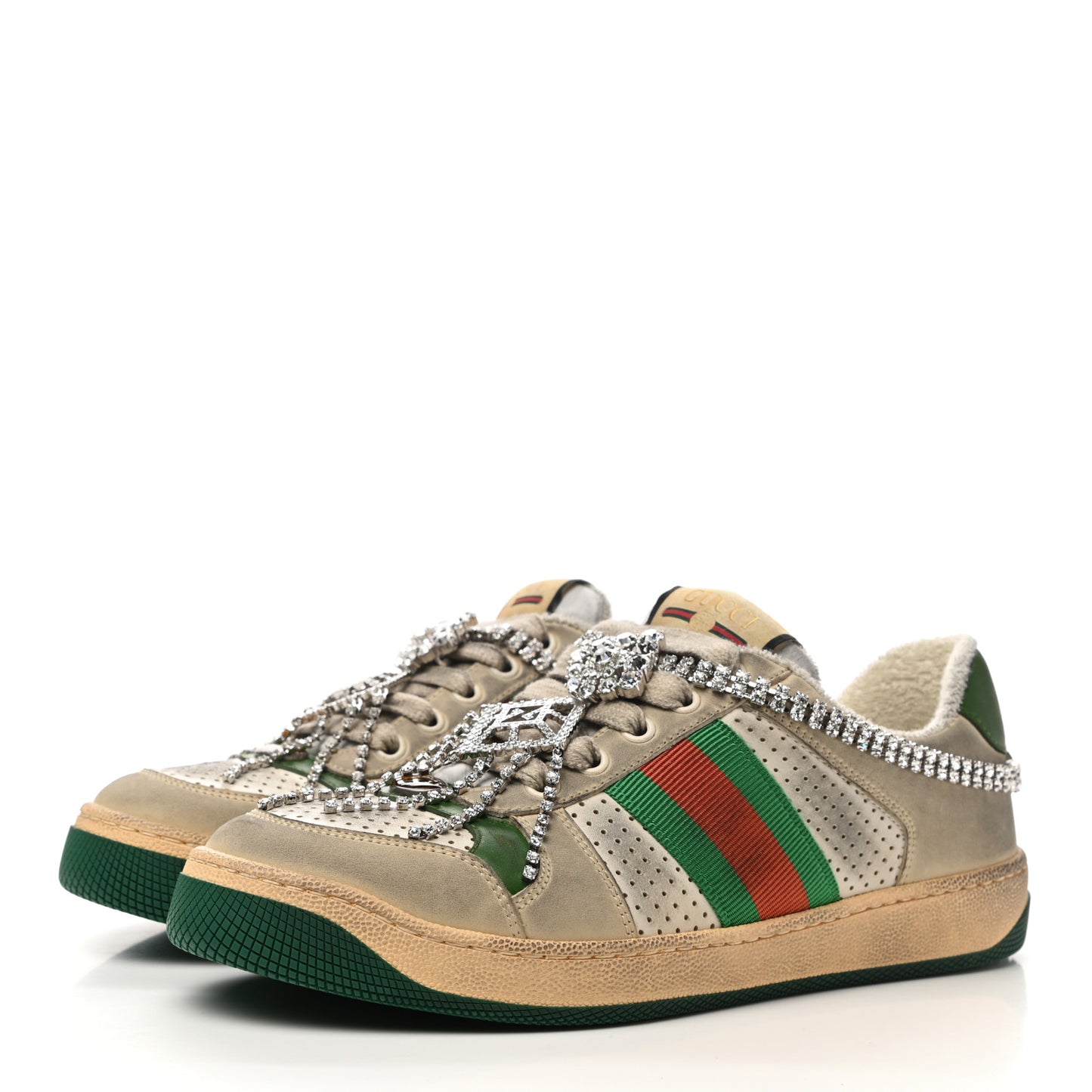 Nubuck Calfskin Web Removable Crystals Mens Screener Sneakers 37.5 Dusty Milk New Mystic White