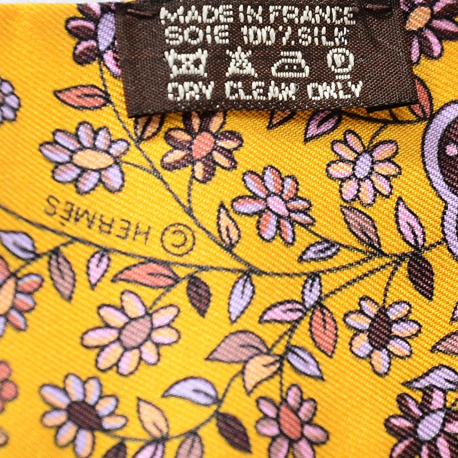 Hermes Silk L'Arbre De Vie Twilly Jaune D'or Mauve Brun 4 of 6