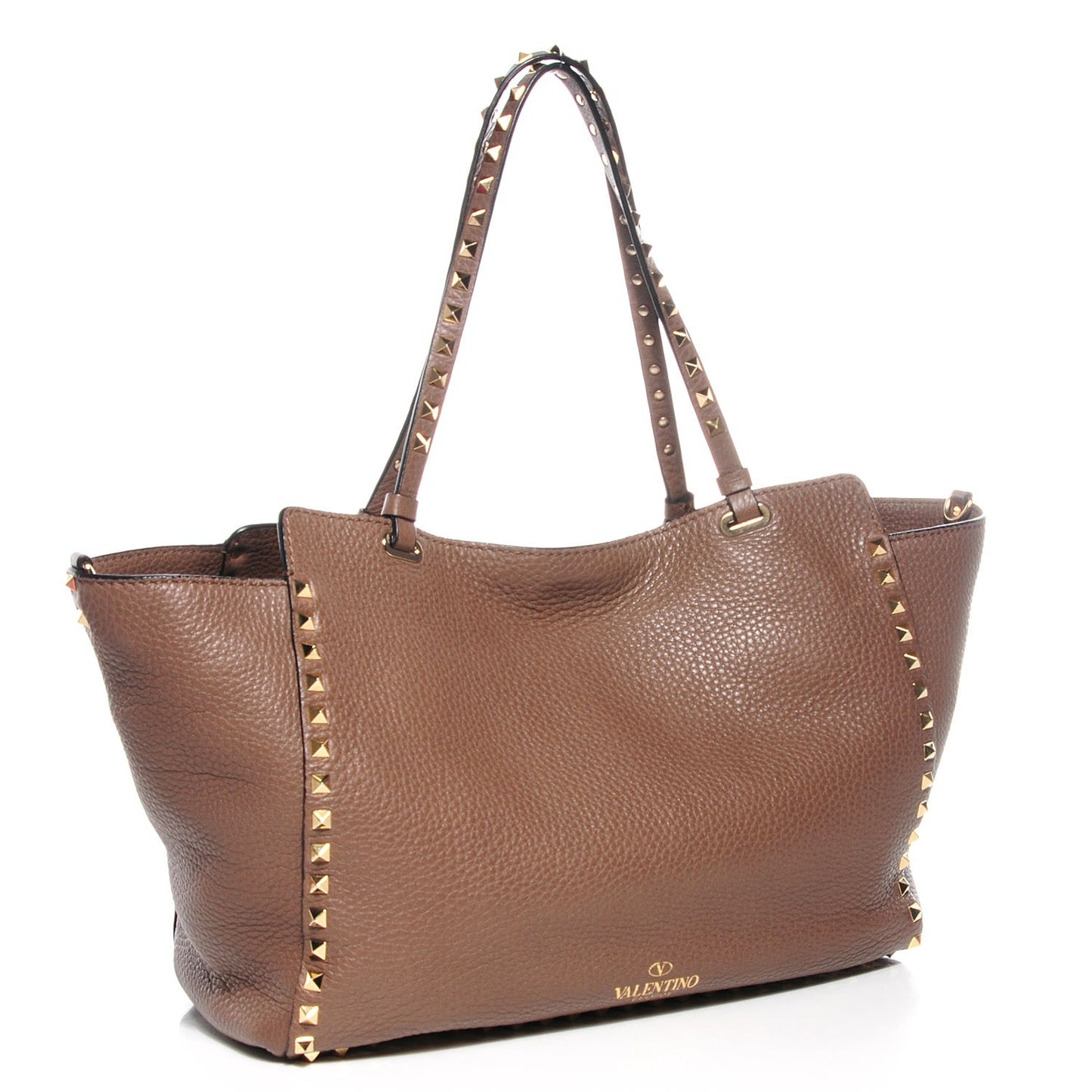 Pebbled Calfskin Medium Rockstud Tote Brownish