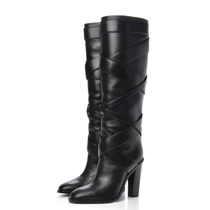 Saint Laurent Seta Calfskin Knee High Boot 36.5 Black 3 of 8