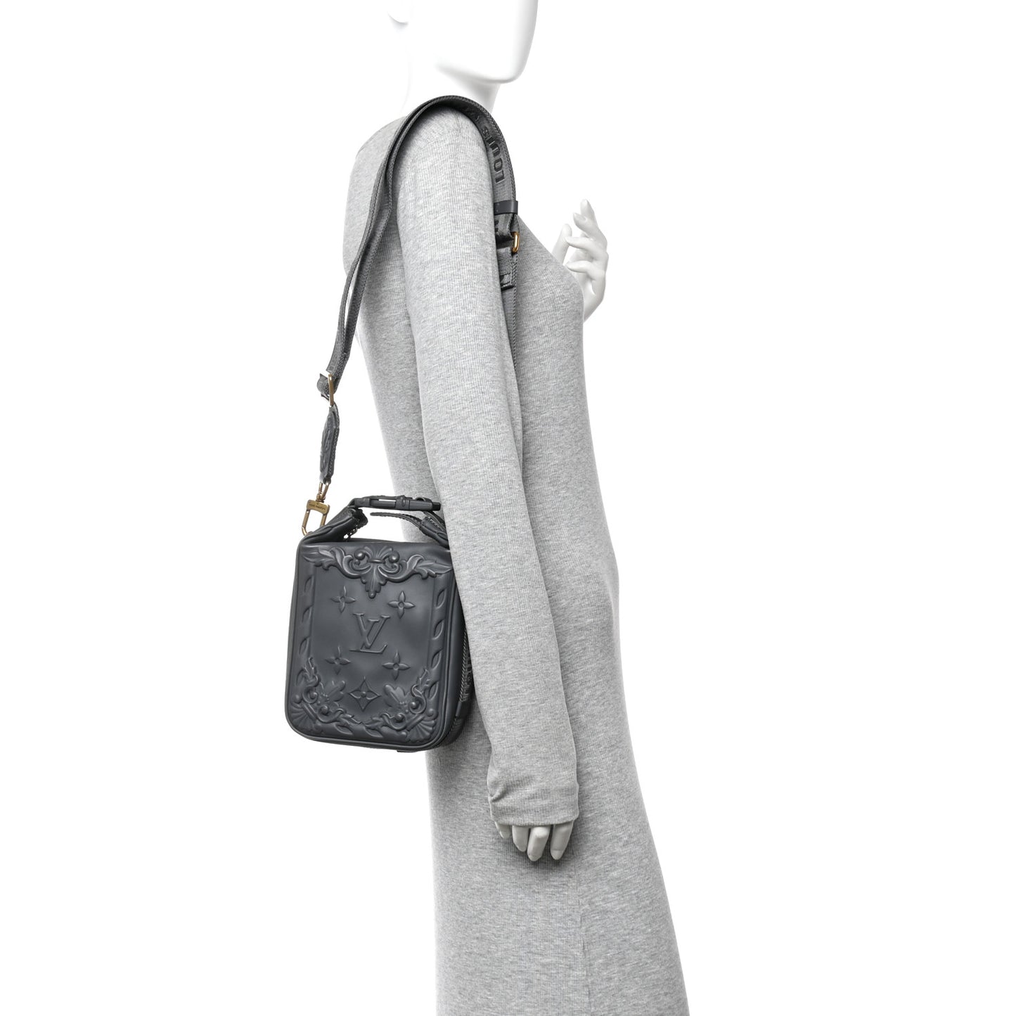 Calfskin Monogram Embossed Cruiser Messenger Dark Shadow Gray