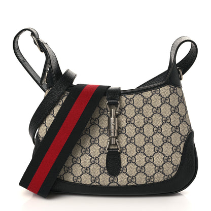 Gucci GG Supreme Monogram Textured Dollar Calfskin Web Small Jackie 1961 Hobo Beige Blue 1 of 8