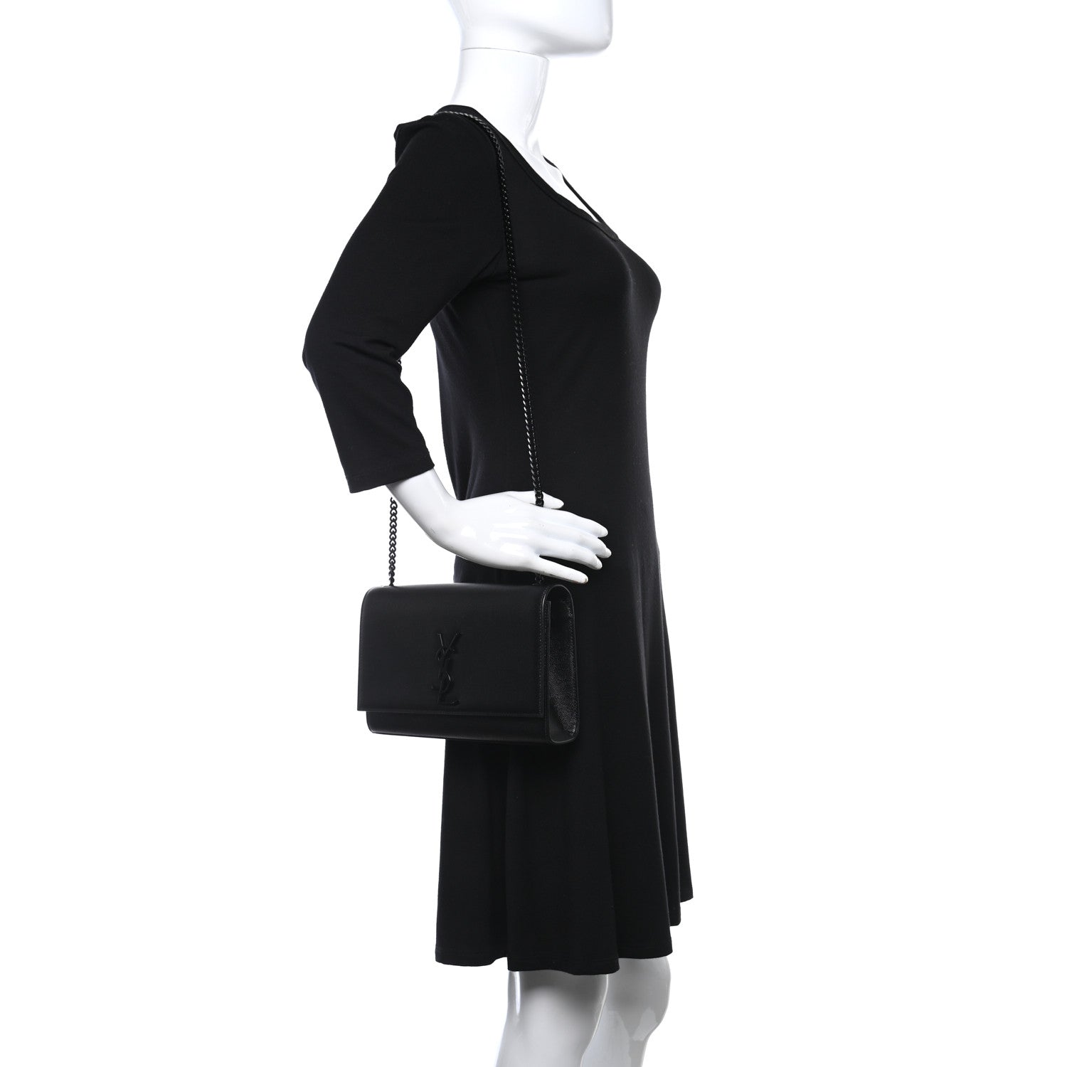 Saint Laurent Grain De Poudre Medium Classic Monogram Kate Satchel Black 2 of 9