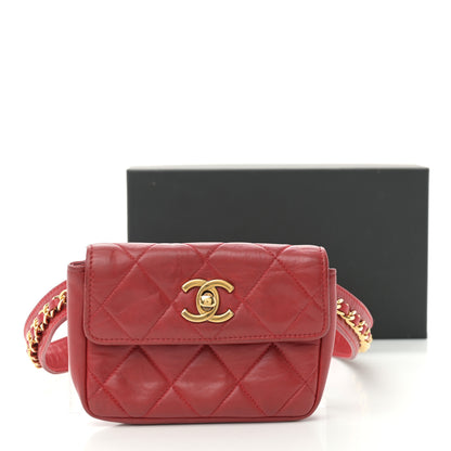 Chanel Lambskin Quilted Waist Chain Belt Flap Bag Red 14 of 14