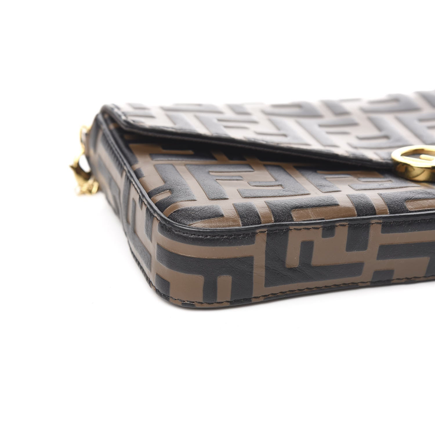 Fendi Vitello Soft F is Fendi Bi-Color FF 1974 Embossed Envelope Wallet on Chain Maya Black 7 of 9