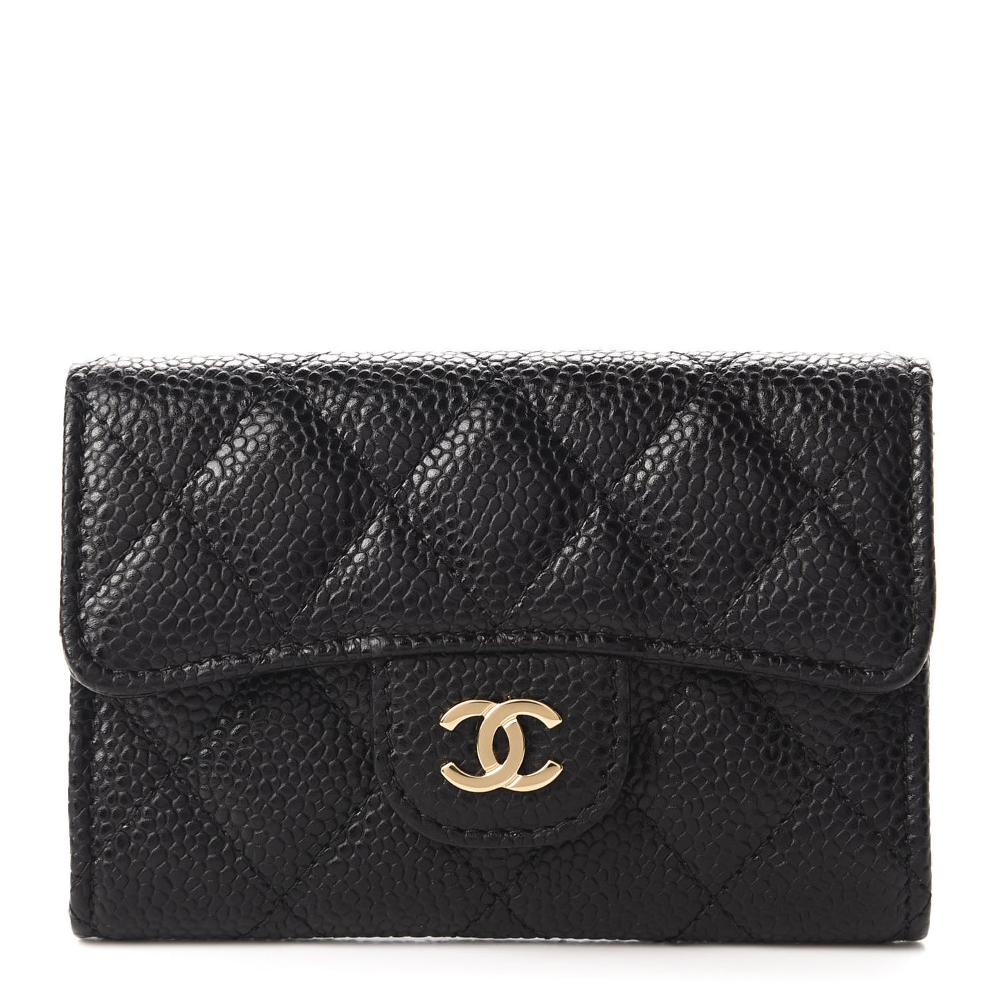 Caviar Quilted Flap Card Holder Wallet Black