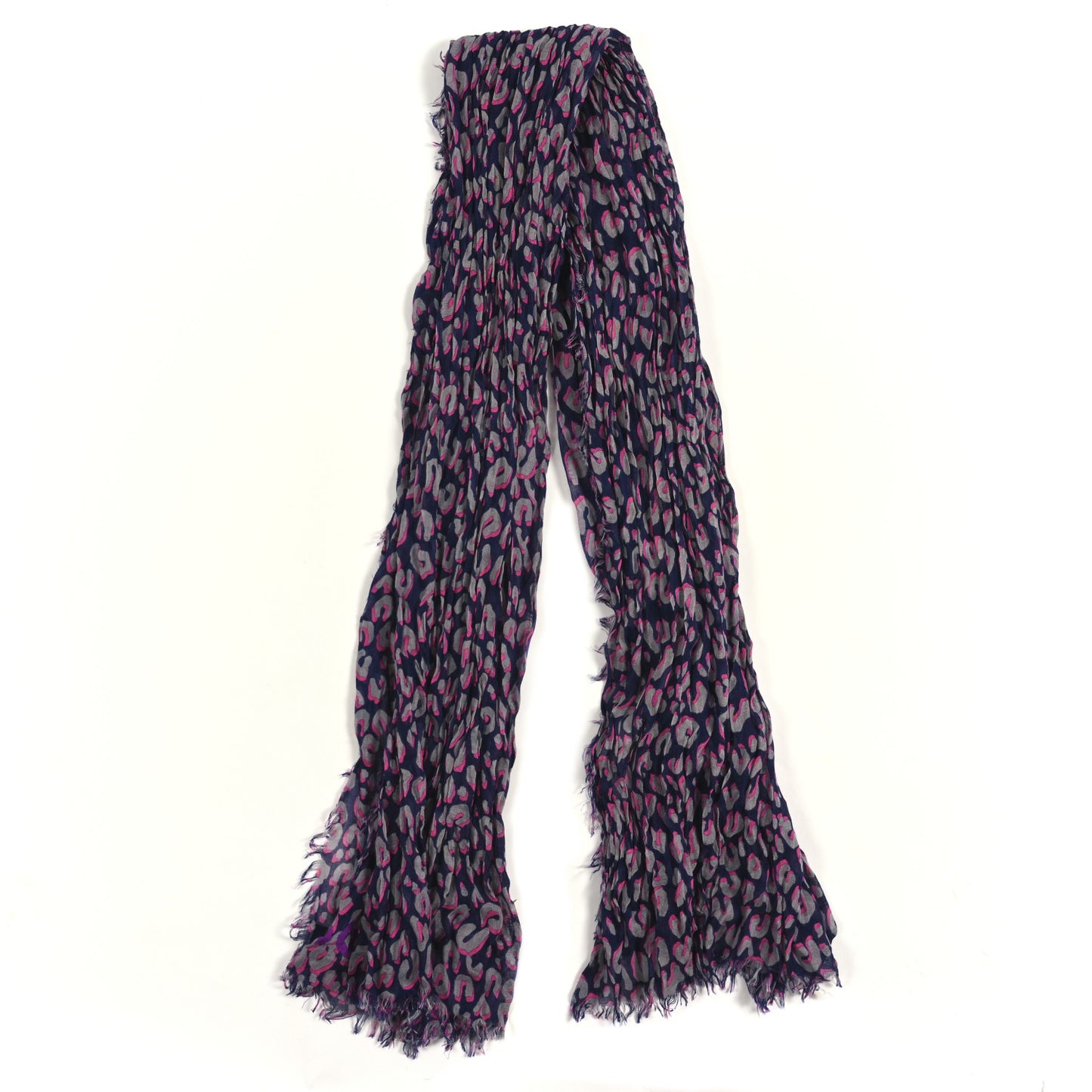 Cashmere Silk Sprouse Leopard Shawl Scarf Blue Nuit