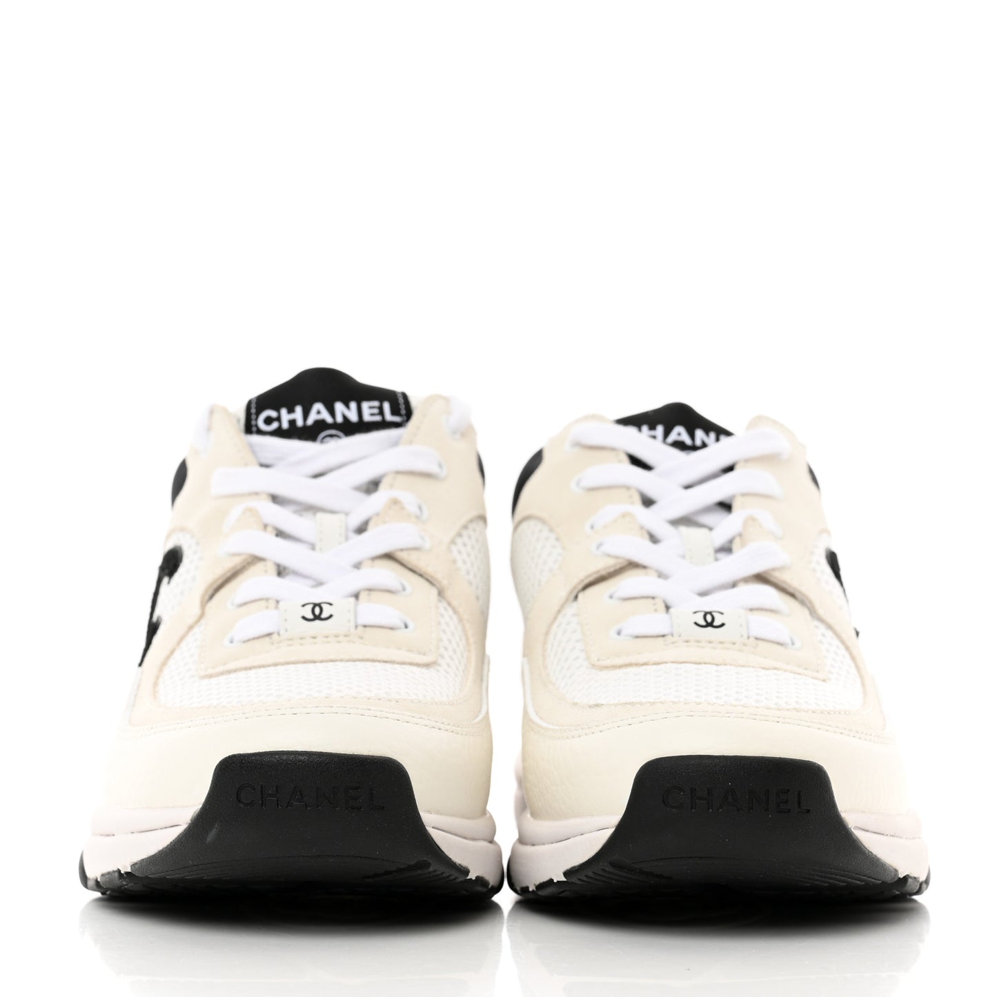 Mesh Suede Calfskin Grained Calfskin Womens CC Sneakers 37 White Black