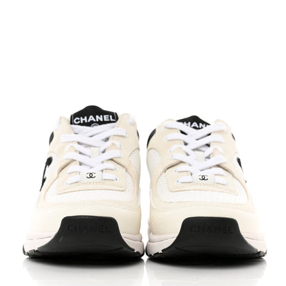 Chanel Mesh Suede Calfskin Grained Calfskin Womens CC Sneakers 37 White Black 2 of 8