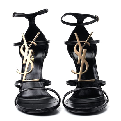Saint Laurent Calfskin Cassandra 110 Sandals 39.5 Black Gold 2 of 10