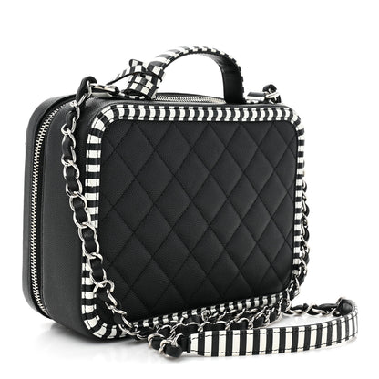 Chanel Caviar Quilted Striped Medium CC Filigree Vanity Case Black White 3 of 14