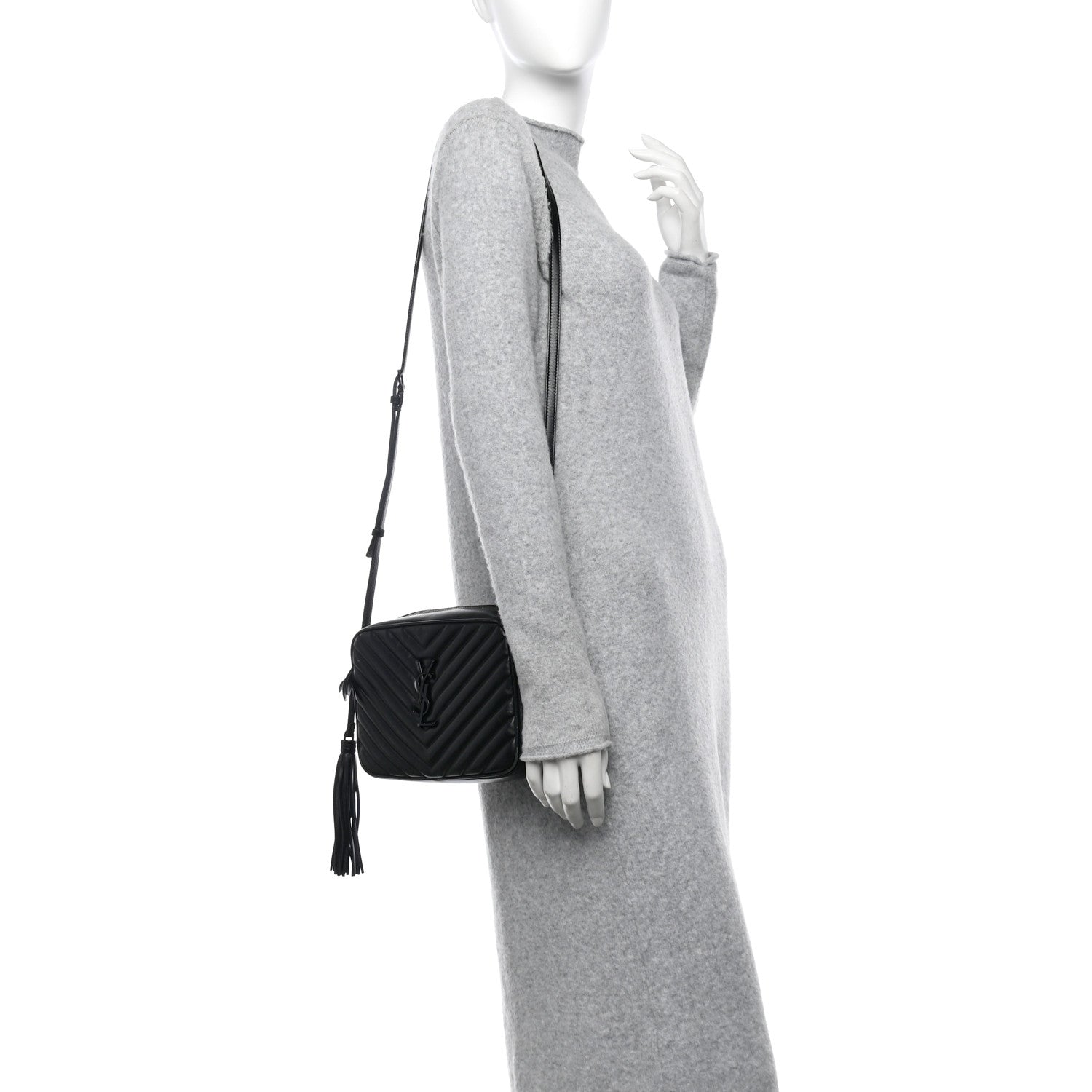 Saint Laurent Calfskin Matelasse Monogram Monochrome Lou Camera Bag Black 2 of 12