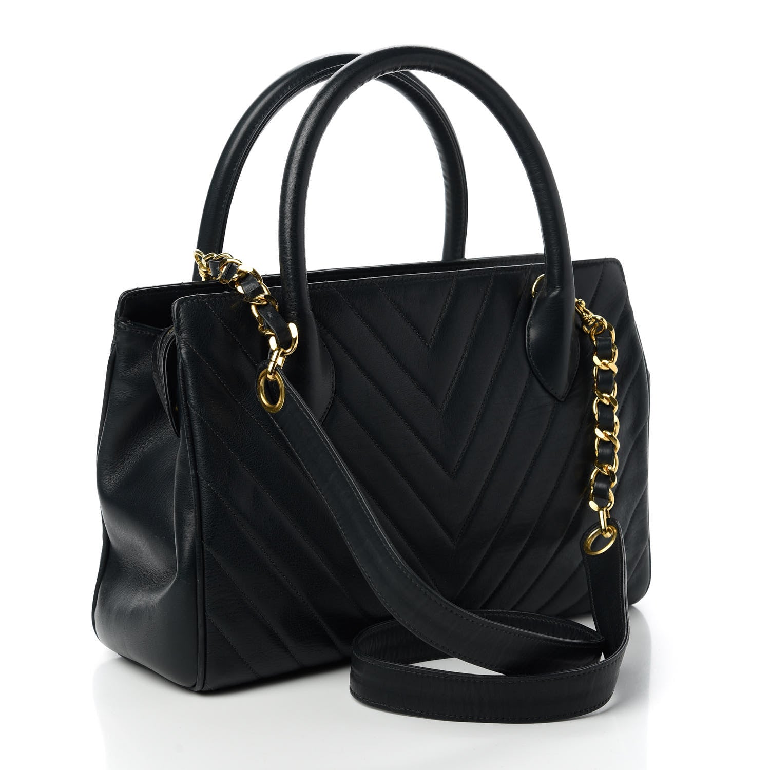 Chanel Lambskin Chevron Quilted Top Handle Bag Black 3 of 11