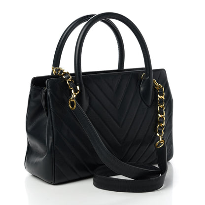 Chanel Lambskin Chevron Quilted Top Handle Bag Black 3 of 11