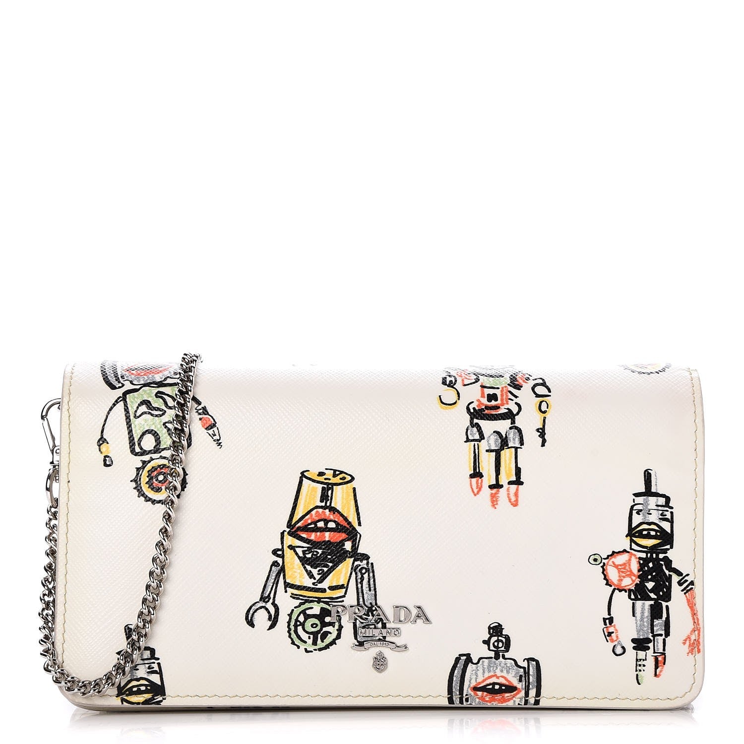 Prada Saffiano Robot Chain Wallet White 1 of 8