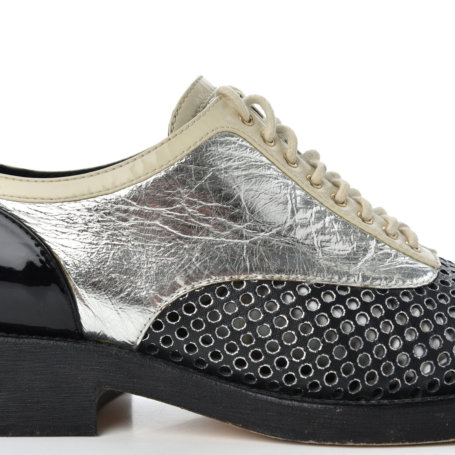 Chanel Metallic Crumpled Lambskin CC Lace Up Oxfords 36.5 13 of 20