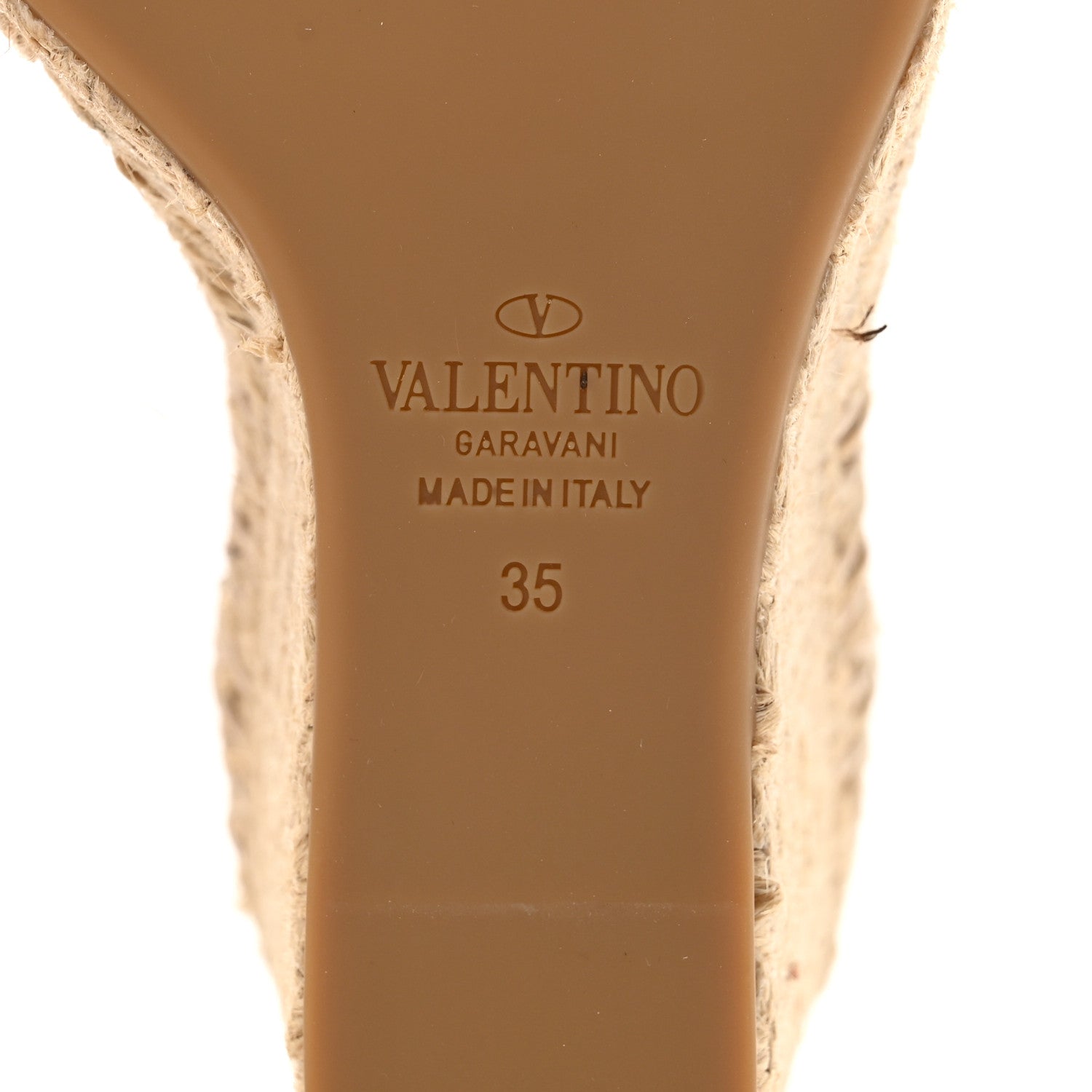 Valentino Garavani Grained Calfskin Rockstud Ankle Strap Espadrille 15/105mm Wedge Sandals 35 Light Ivory Natural 7 of 11