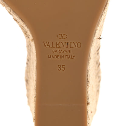 Valentino Garavani Grained Calfskin Rockstud Ankle Strap Espadrille 15/105mm Wedge Sandals 35 Light Ivory Natural 7 of 11