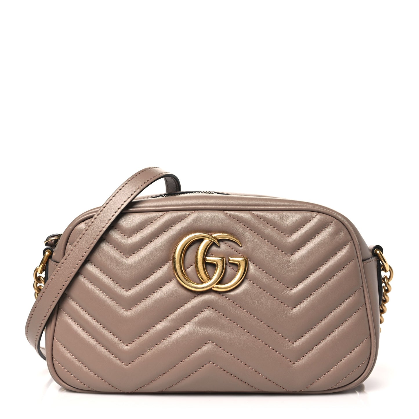 Calfskin Matelasse Small GG Marmont Chain Shoulder Bag Taupe