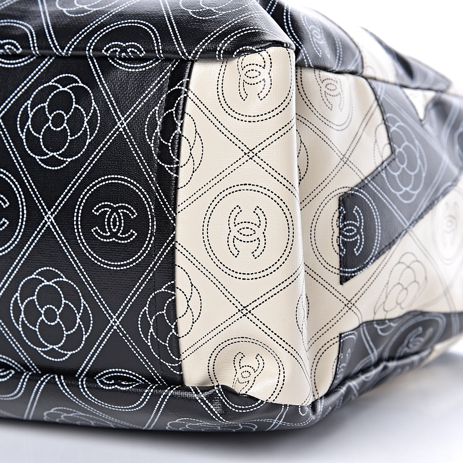 Chanel Coated Canvas Camellia Medium Shopping Tote Black Beige 14 of 14