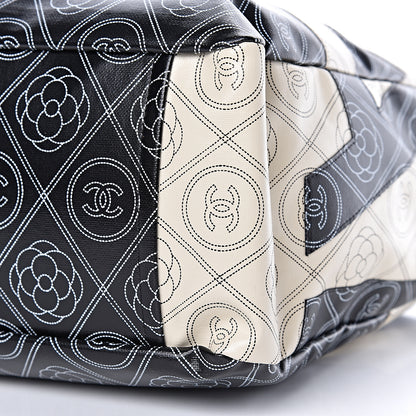 Chanel Coated Canvas Camellia Medium Shopping Tote Black Beige 14 of 14