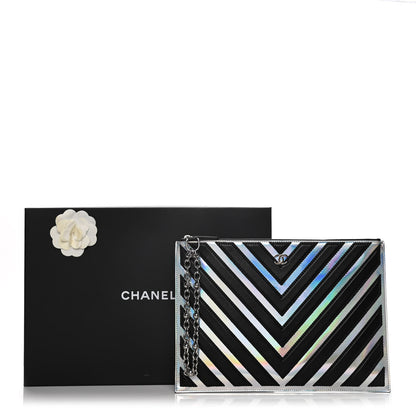 Chanel Lambskin Metallic Chevron Zip Pouch Black Silver 9 of 9