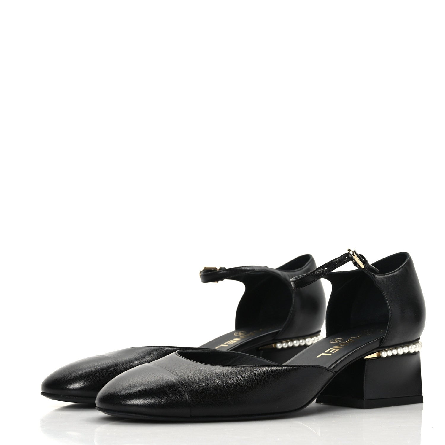 Chanel Shiny Goatskin Pearl Mary Jane Flats 39.5 Black 7 of 16