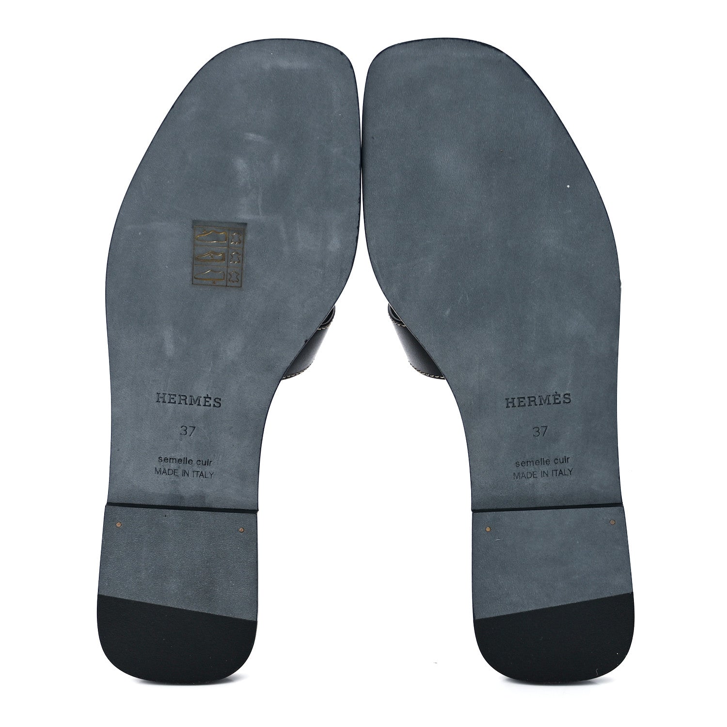 Hermes Box Calfskin Oran Sandals 37 Black 5 of 9