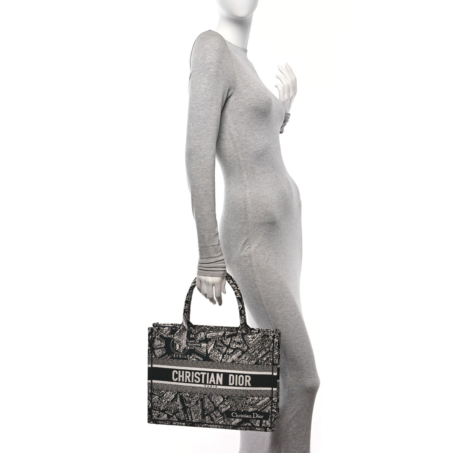Christian Dior Canvas Embroidered Medium Plan De Paris Book Tote Black White 2 of 10