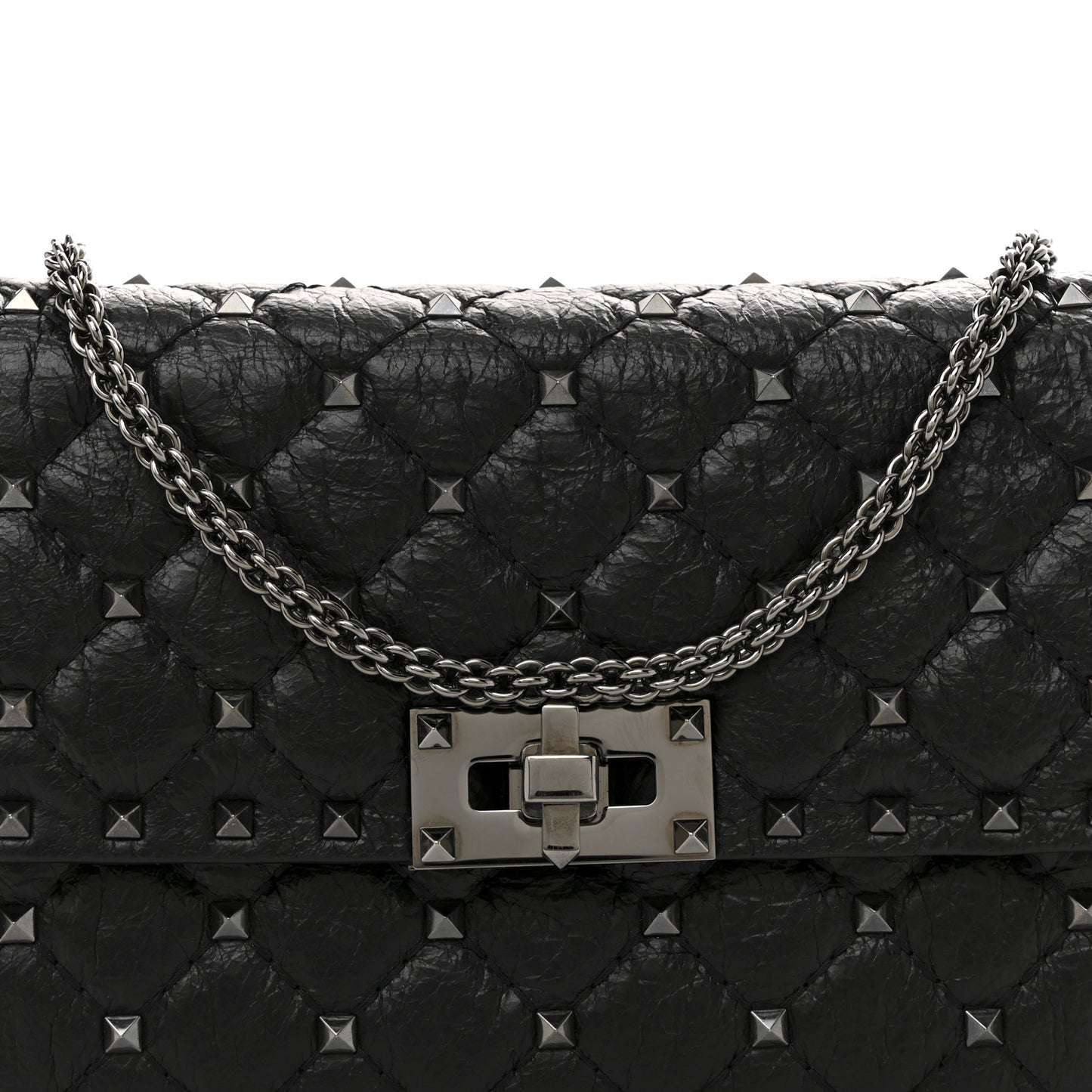 Craquele Nappa Rockstud Spike Wallet on Chain Black