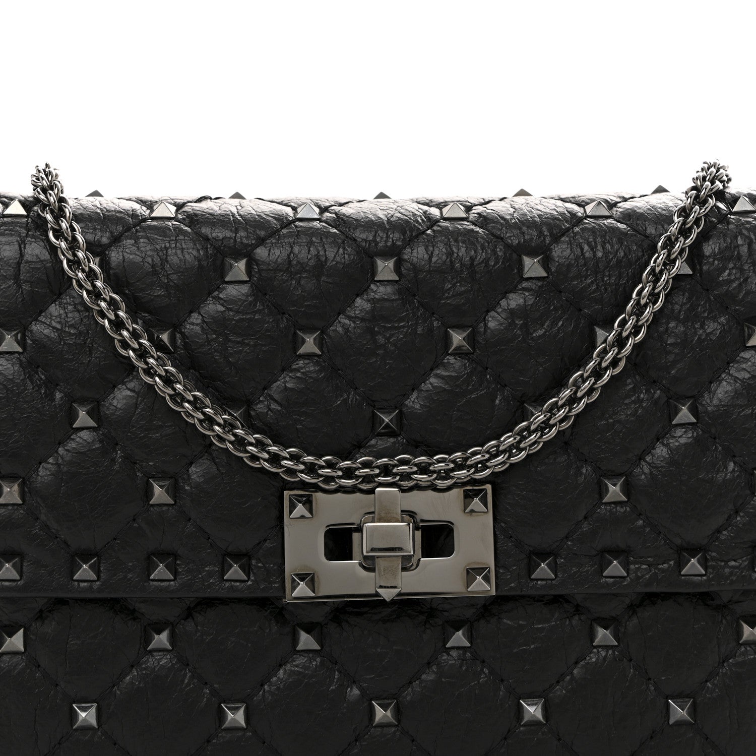 Valentino Garavani Craquele Nappa Rockstud Spike Wallet on Chain Black 7 of 13