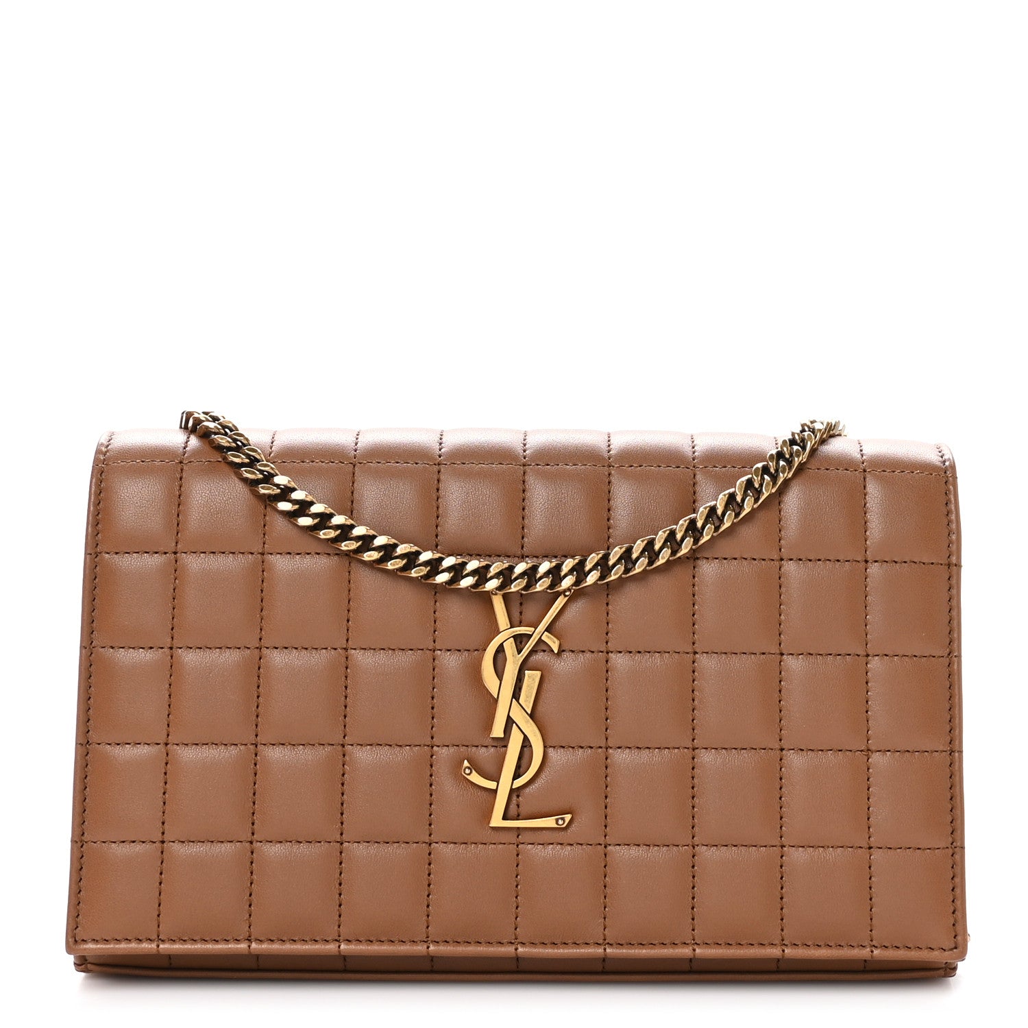 Saint Laurent Lambskin Carre Quilted Cassandre Chain Wallet Brown 1 of 12