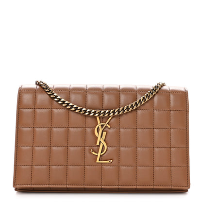 Saint Laurent Lambskin Carre Quilted Cassandre Chain Wallet Brown 1 of 12