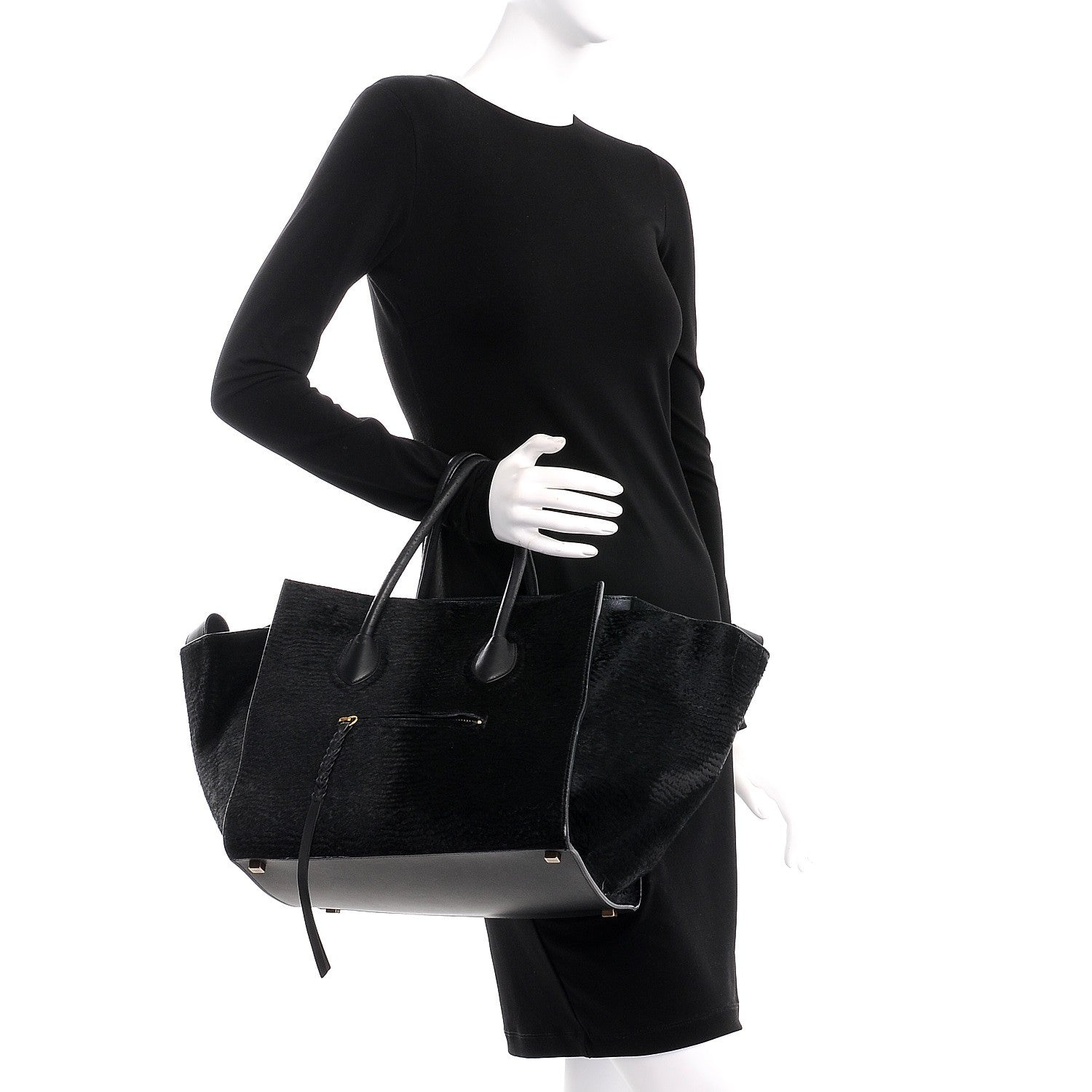 Celine Astrakhan Pony Hair Medium Phantom Luggage Black 2 of 13