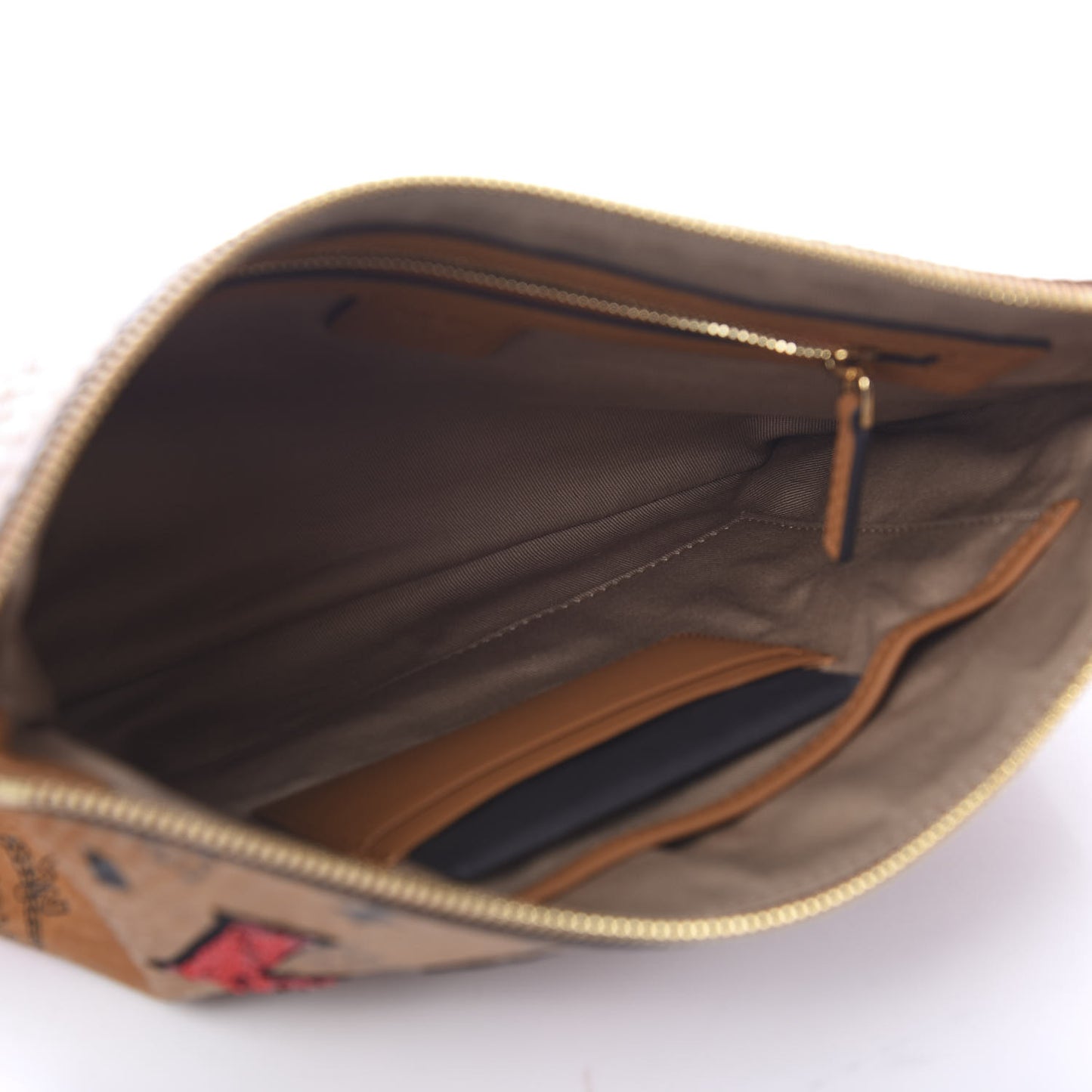Visetos Patchwork Wristlet Zip Pouch Cognac